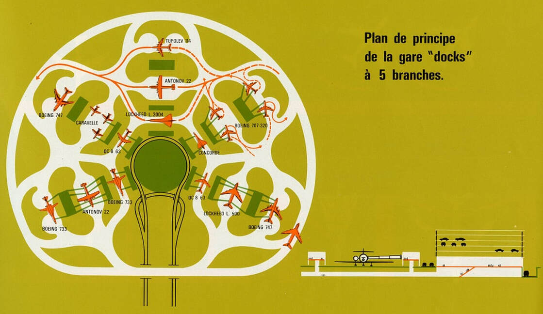 Paris Charles de Gaulle Airport Aeroport Roissy Master plan Masterplan Terminal Aerogare 1974 Design