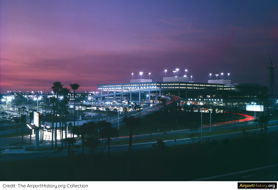 A dusk view of Tampa International Airport in the 1970s.
