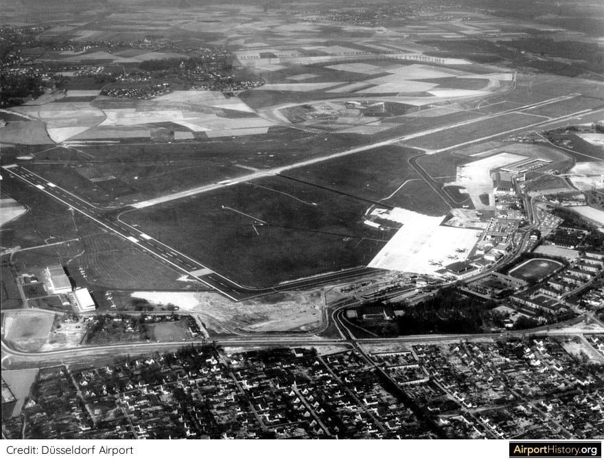 An aerial image of Düsseldorf Airport in 1965