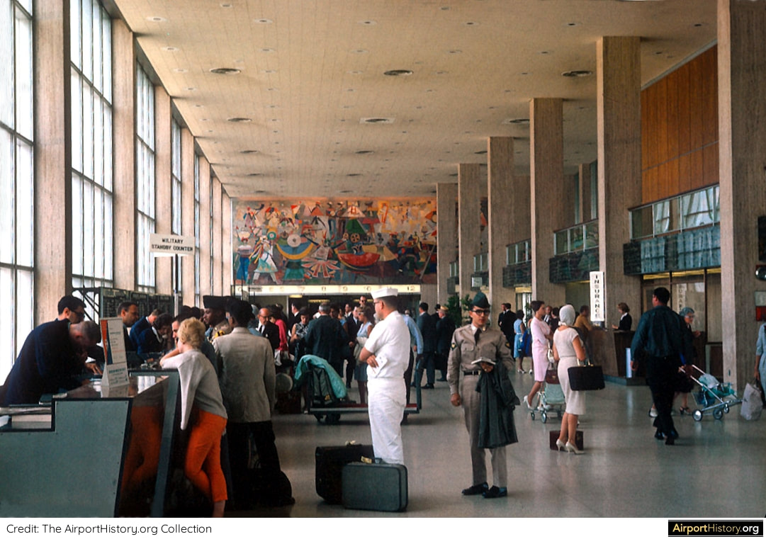 An interior view of the American Airlines terminal at New York's Idlewild Airport