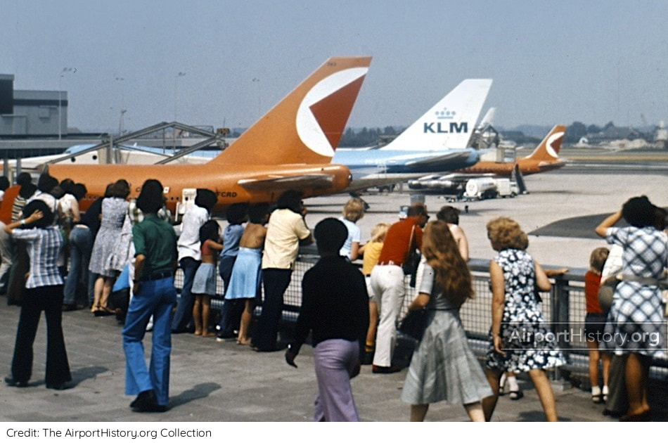 Amsterdam Schiphol Airport's Panorama Terrace in the 1970s.