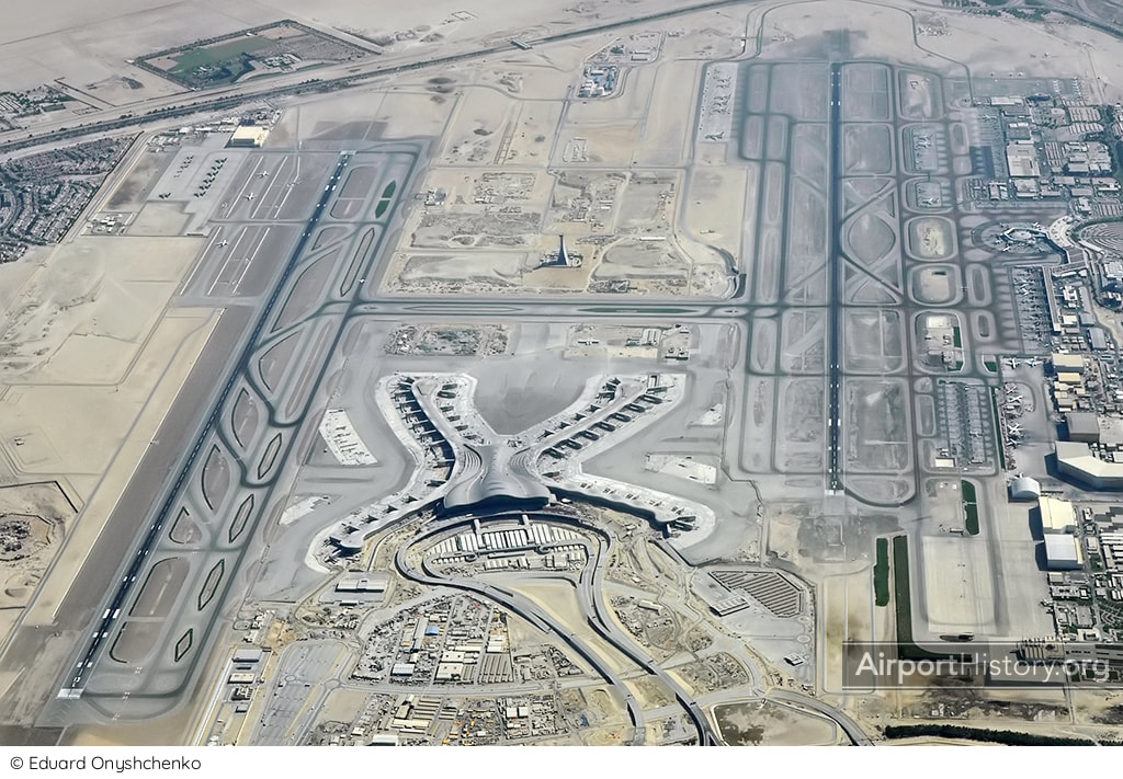 A 2018 aerial view of Adu Dhabi International Airport.