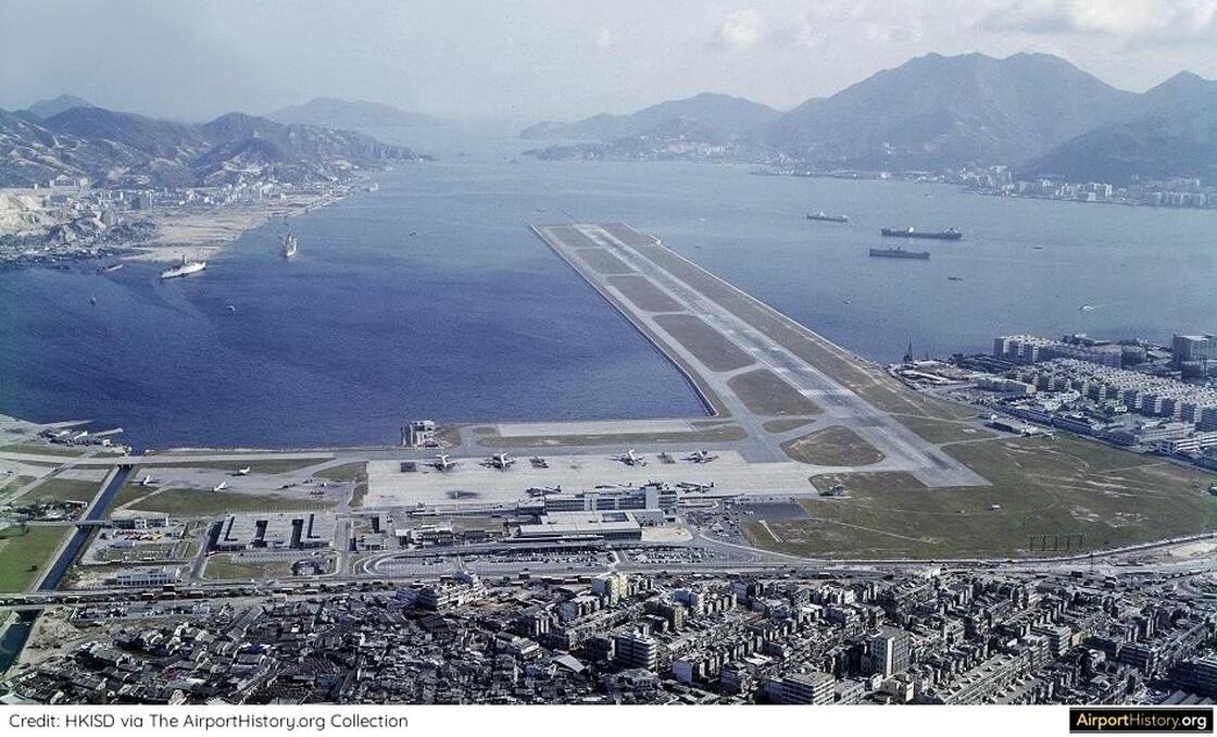 Aerial view of Kai Tak airport from the early 1960s