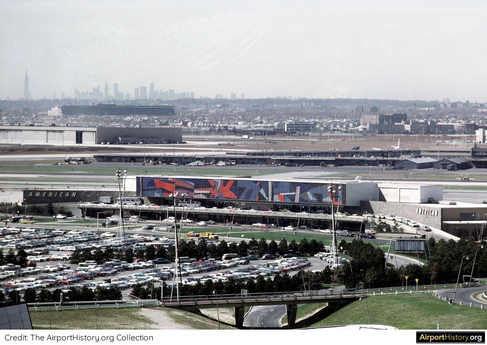 An exterior landside view of the American Airlines terminal at New York's Idlewild Airport