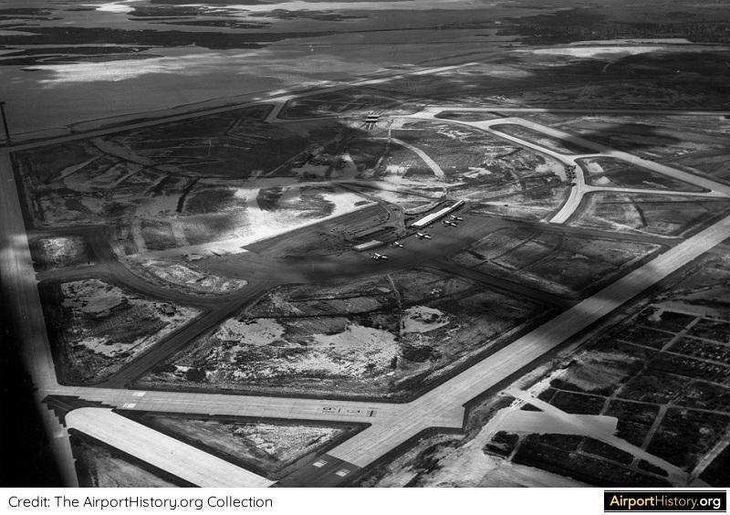 A 1949 aerial of New York International Airport looking west