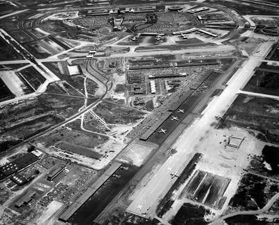 An aerial view of the cargo area at New York's Kennedy Airport