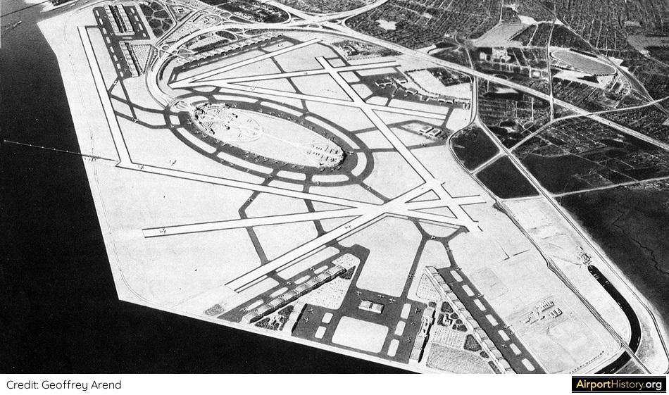 A 1948 rendering of New York International Airport done by artist Alexander Leydenfrost