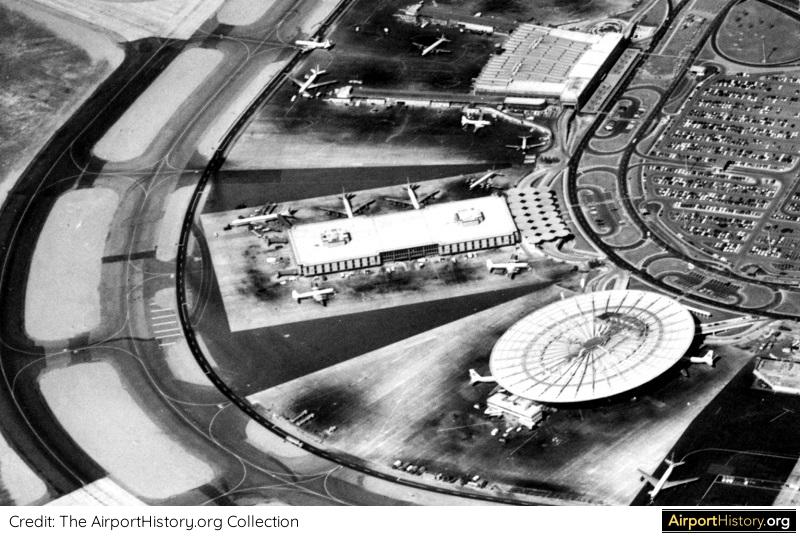 A 1965 aerial of the terminal for Northeast, Braniff and Northwest