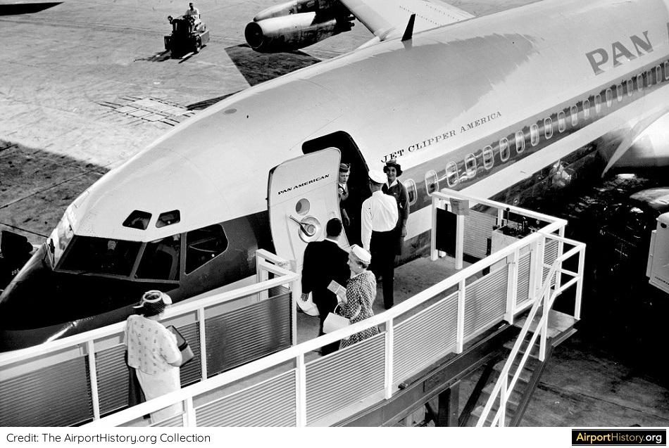 Pan Am passengers boarding an aircraft