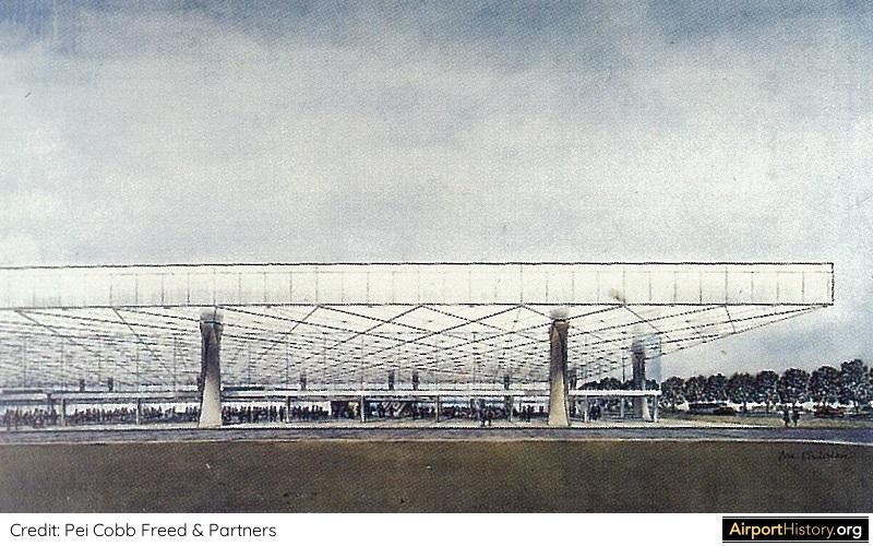 An exterior view of I.M. Pei's 1960 design for the sundrome at JFK Airport