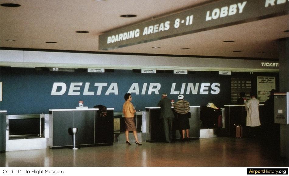 The Delta Airlines check-in area in the United Terminal at New York's Idlewild Airport