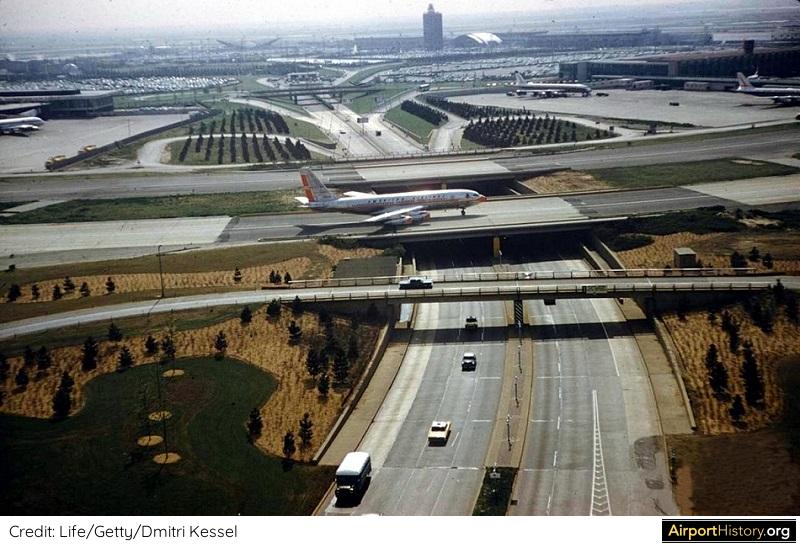 A 1961 aerial of the Van Wyck Expressway connecting New York Kennedy Airport with Queens