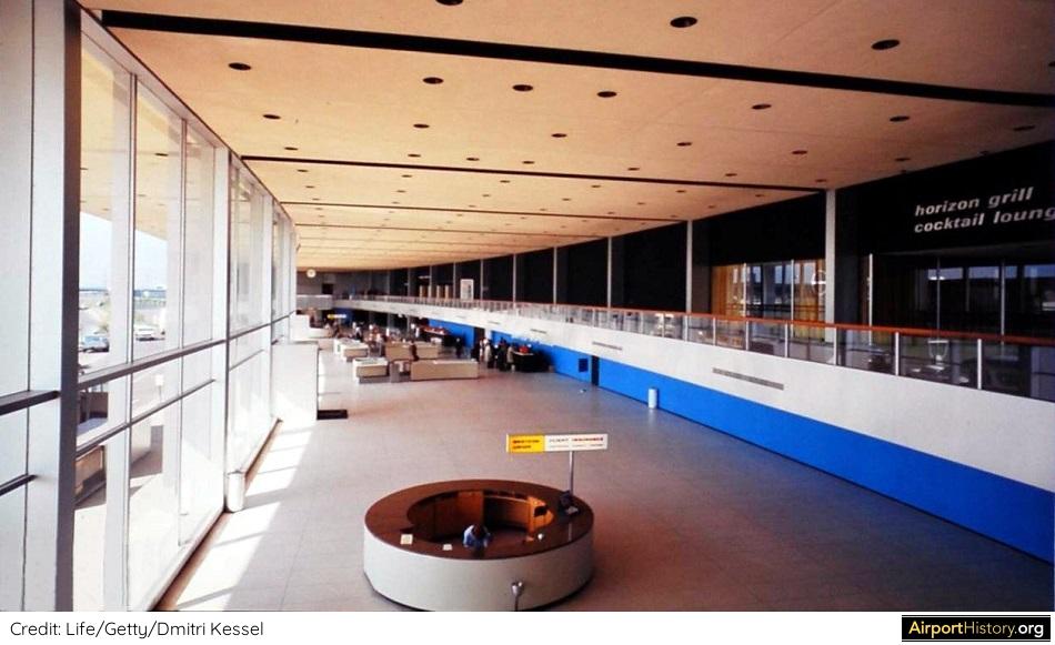 An interior daytime view of the United Airlines terminal at New York's Idlewild Airport