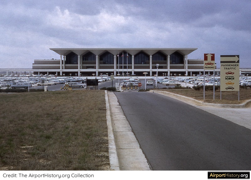 An exterior view of Memphis International Airport in 1963