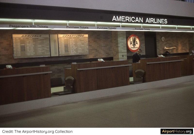 The ticketing desk of American Airlines at Memphis Airport in 1963.