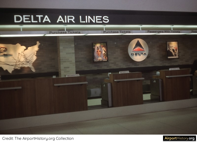 The Delta Airlines ticketing desk at Memphis Airport in 1963.