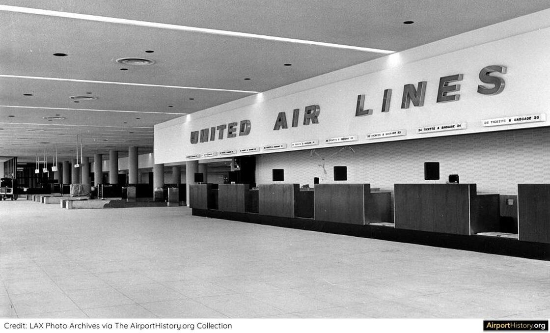 A 1961 interior view of the ticketing area inside Terminal 7, taken before opening.