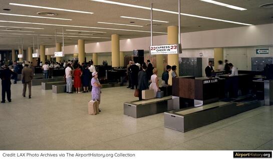 A 1960s interior view of United's Terminal 7 at LAX