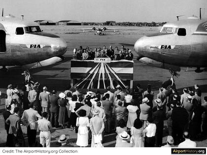 The first scheduled arrival of an aircraft on July 9th, 1948