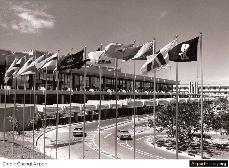 An exterior view of Singapore Changi Airport's Terminal 1 in the early 1980s.