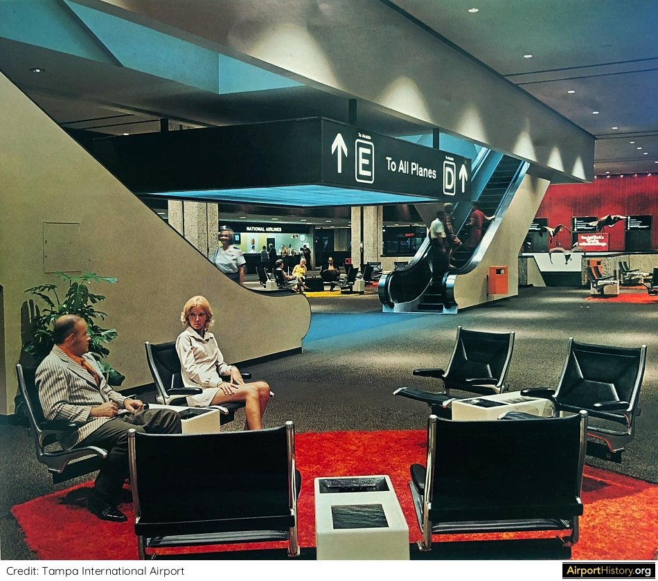 A view of the ticketing level at Tampa International Airport in the early 1970s.