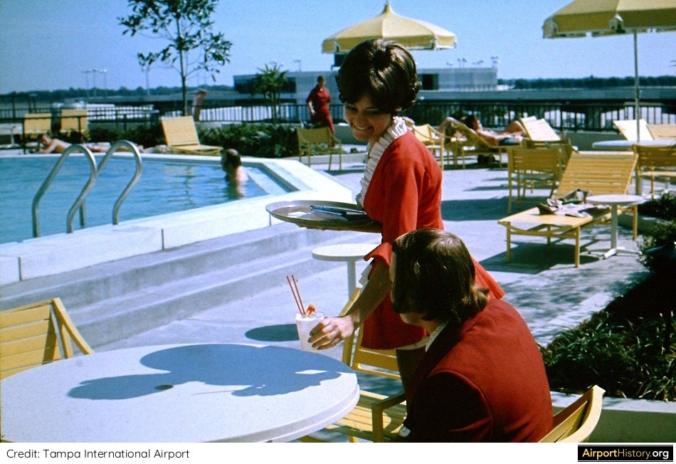 The swimming pool area of the Host Hotel at Tampa International Airport in the early 1970s.