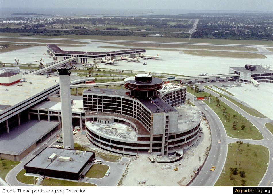 An aerial view of the nearly completed Host Hotel and Tampa International Airport in the early 1970s.