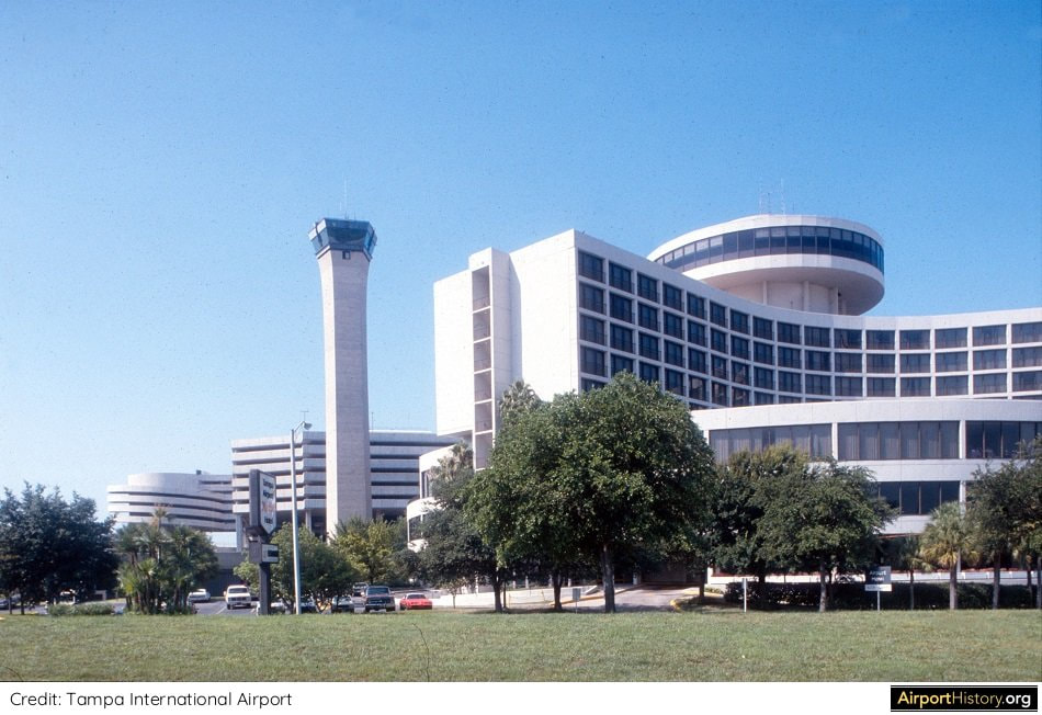 A view of the Host Hotel and Air Traffic Control Tower at Tampa International Airport in the early 1970s.