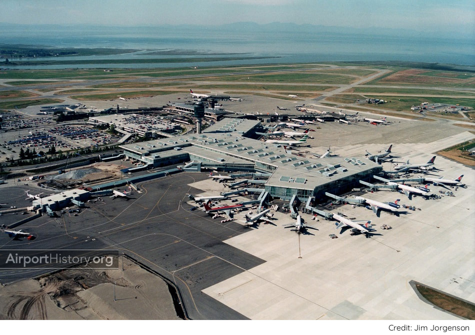 An aerial view of Vancouver International Airport in 1997