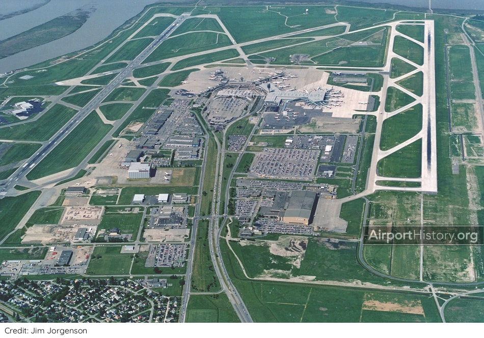 An aerial view of Vancouver International Airport ca. 2000